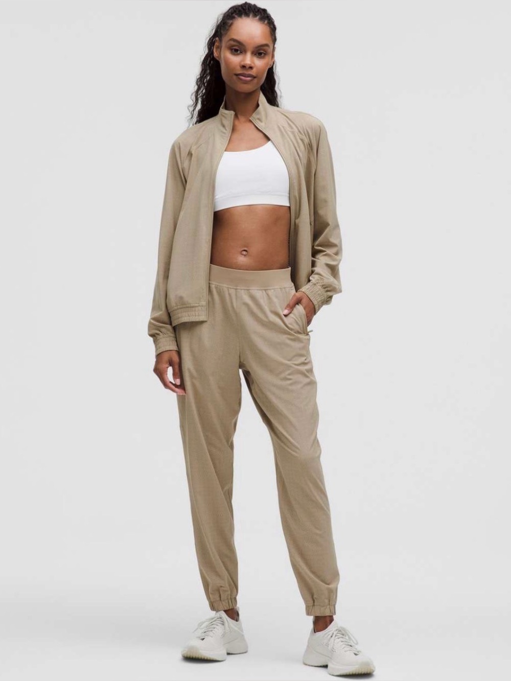 Lululemon Size 2 Adapted State Perforated Track Jacket & Jogger Set Sheer Oak
